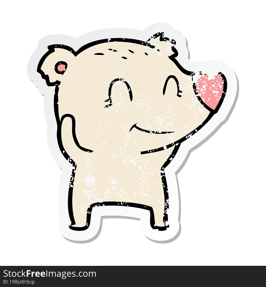 distressed sticker of a smiling polar bear cartoon