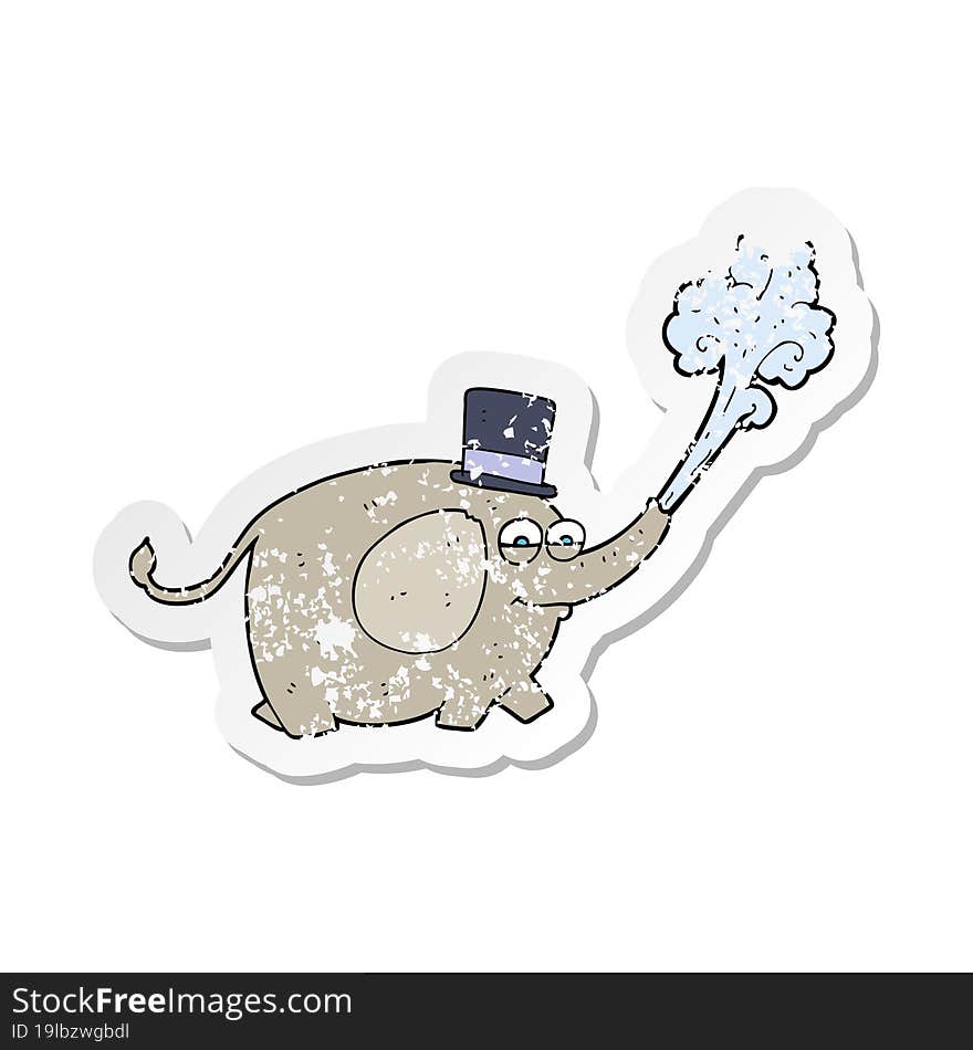 retro distressed sticker of a cartoon elephant squirting water