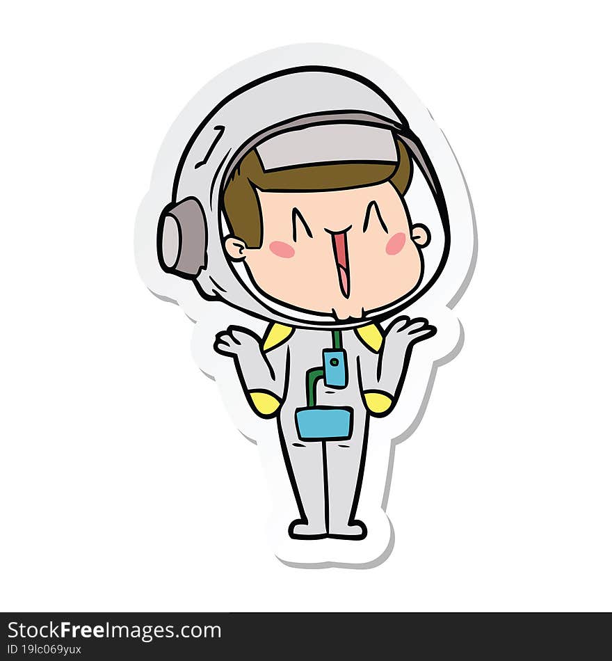 sticker of a happy cartoon astronaut shrugging shoulders