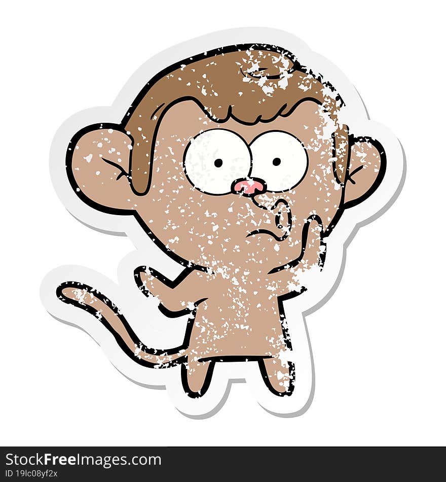 distressed sticker of a cartoon hooting monkey