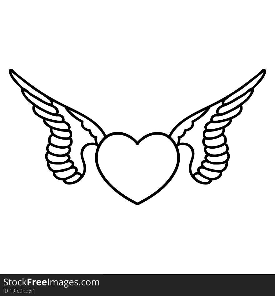 tattoo in black line style of a heart with wings. tattoo in black line style of a heart with wings