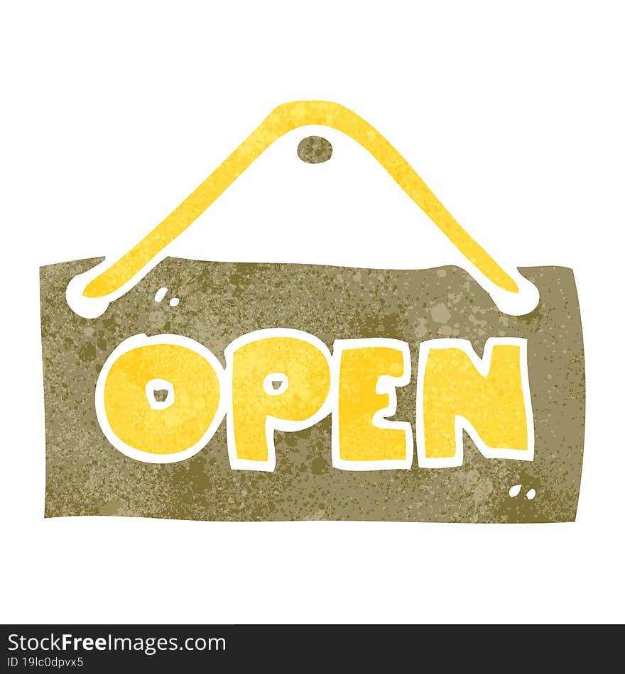 retro cartoon open shop sign