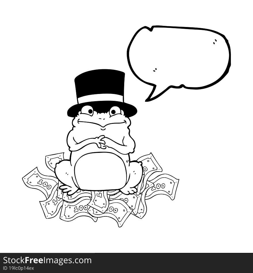 speech bubble cartoon rich frog in top hat