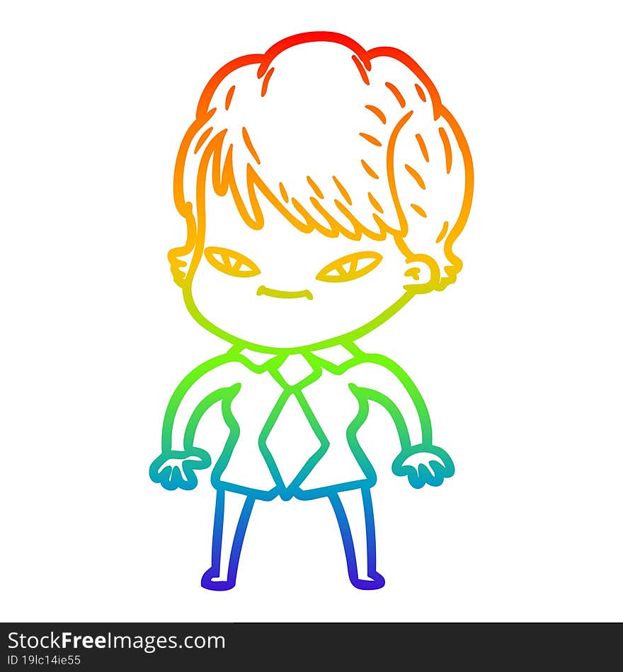 rainbow gradient line drawing of a cartoon happy woman