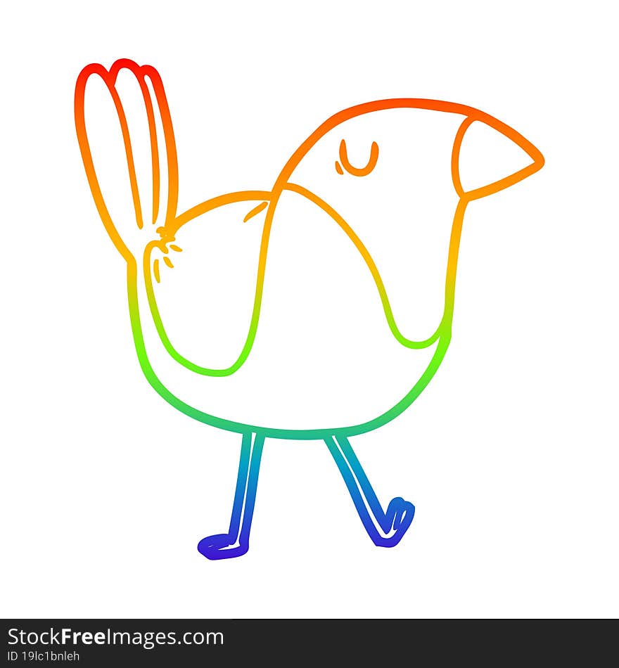 Rainbow Gradient Line Drawing Cartoon Bird