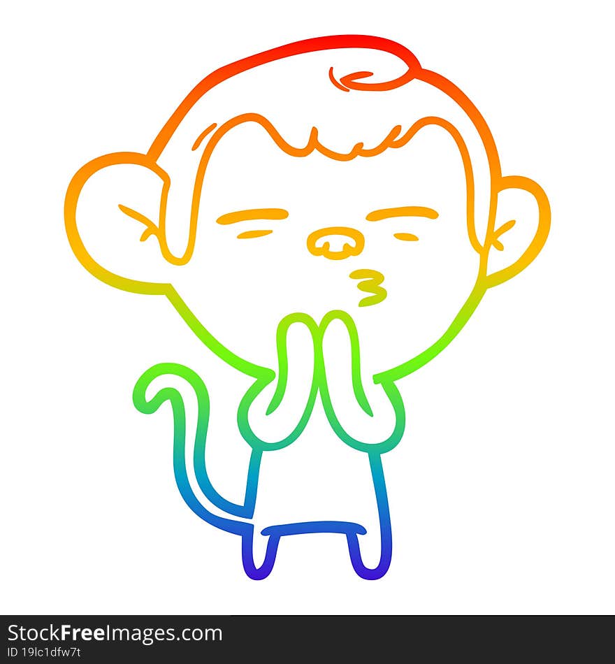 rainbow gradient line drawing cartoon suspicious monkey