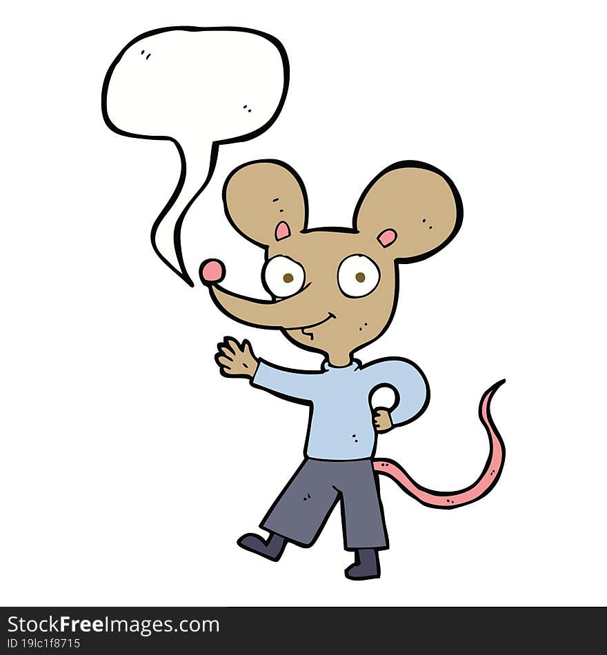 cartoon waving mouse with speech bubble