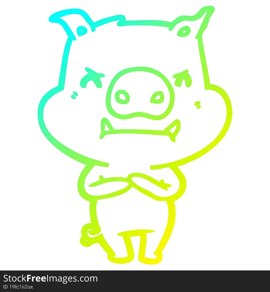 cold gradient line drawing of a angry cartoon pig