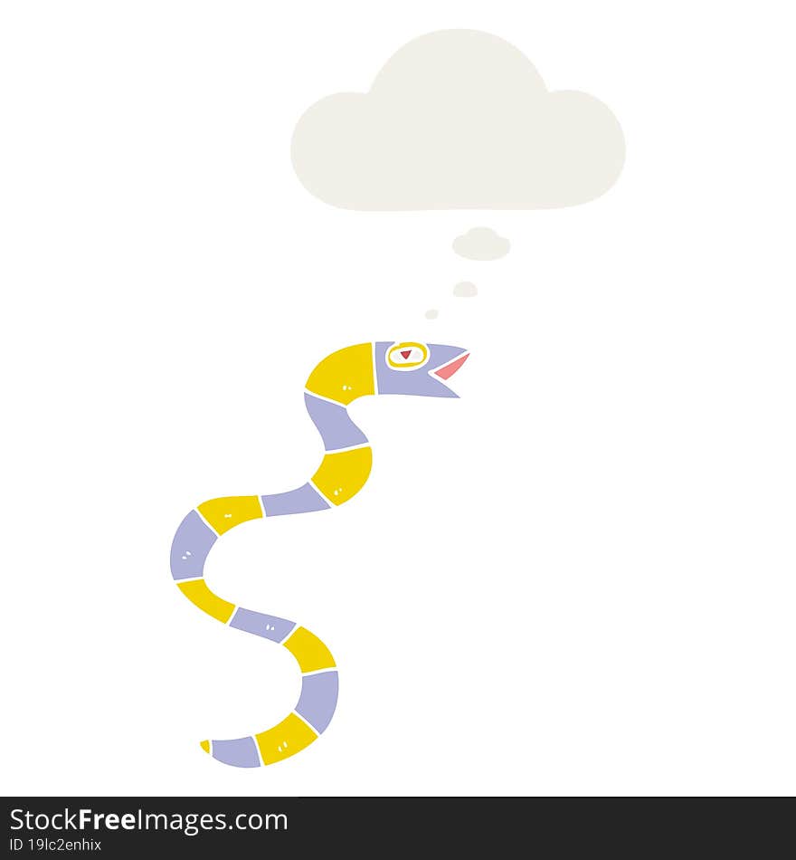 cartoon snake and thought bubble in retro style