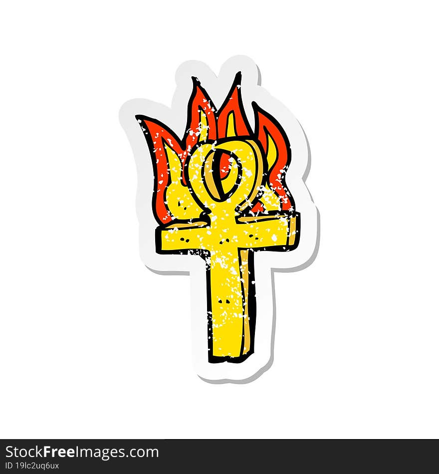 retro distressed sticker of a cartoon ankh symbol