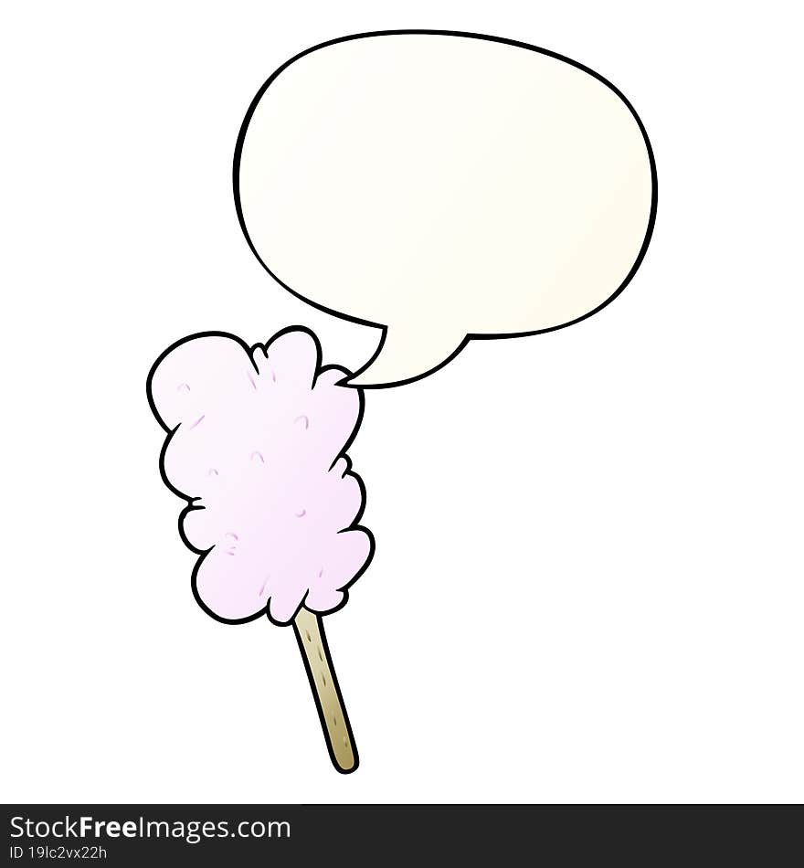 Cartoon Candy Floss On Stick And Speech Bubble In Smooth Gradient Style