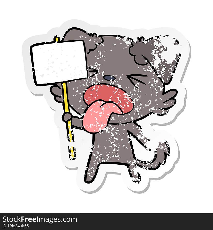 distressed sticker of a cartoon disgusted dog