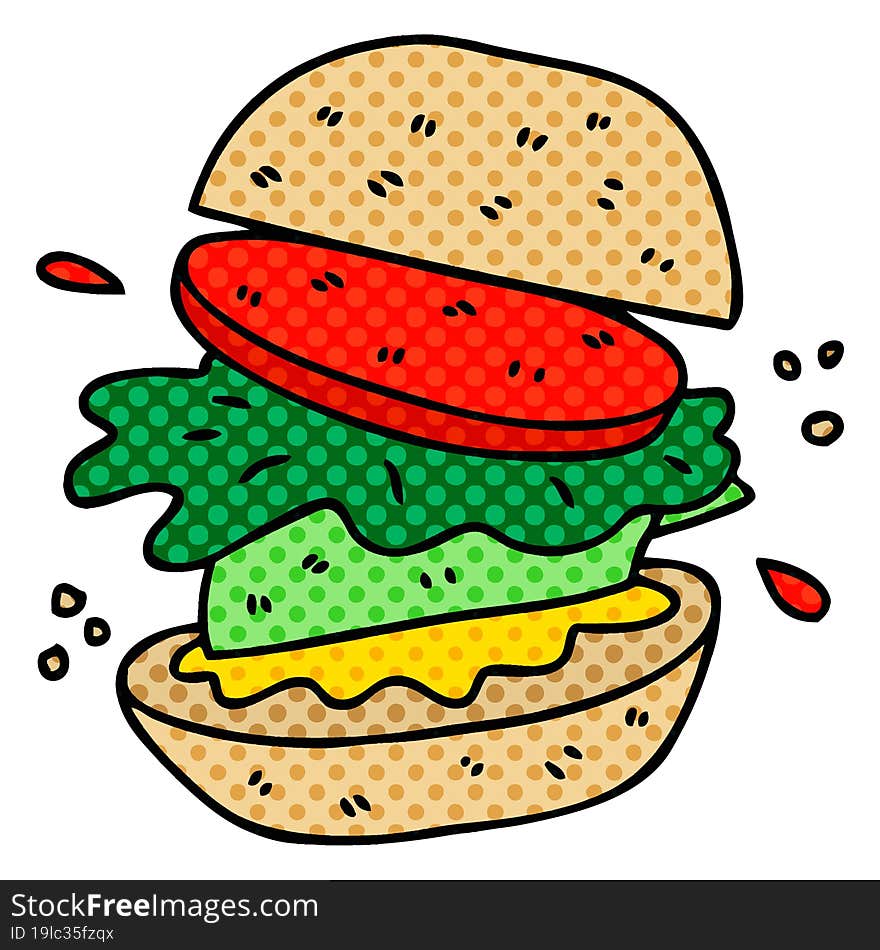 quirky comic book style cartoon veggie burger