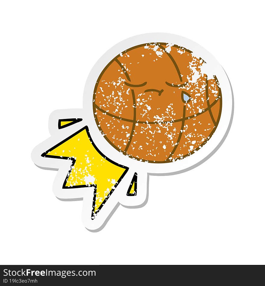 distressed sticker of a cute cartoon basketball