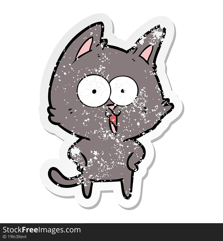 distressed sticker of a funny cartoon cat