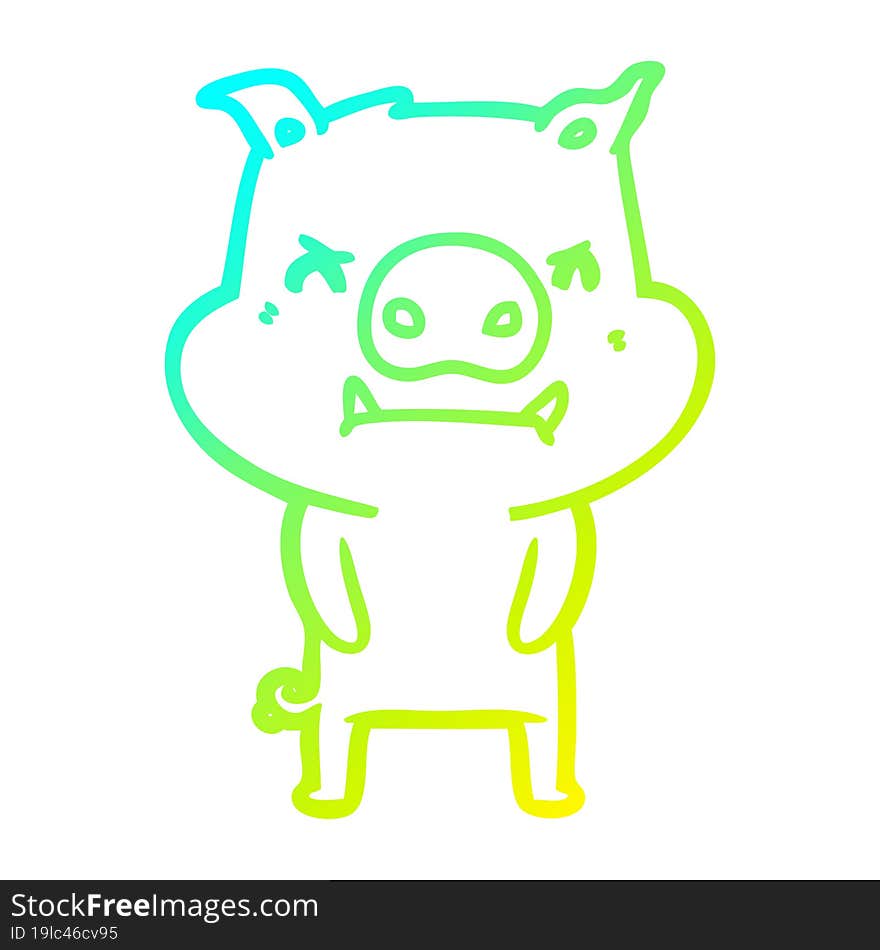 cold gradient line drawing angry cartoon pig