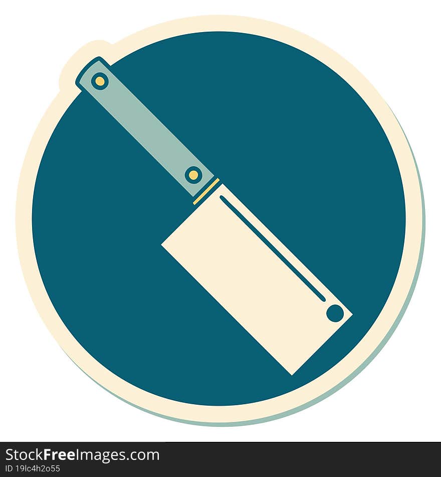 tattoo style sticker of a meat cleaver