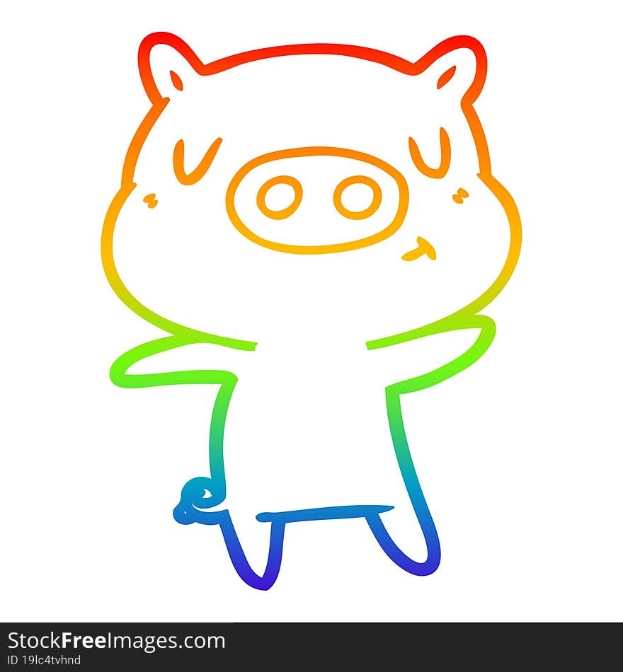 rainbow gradient line drawing of a cartoon content pig