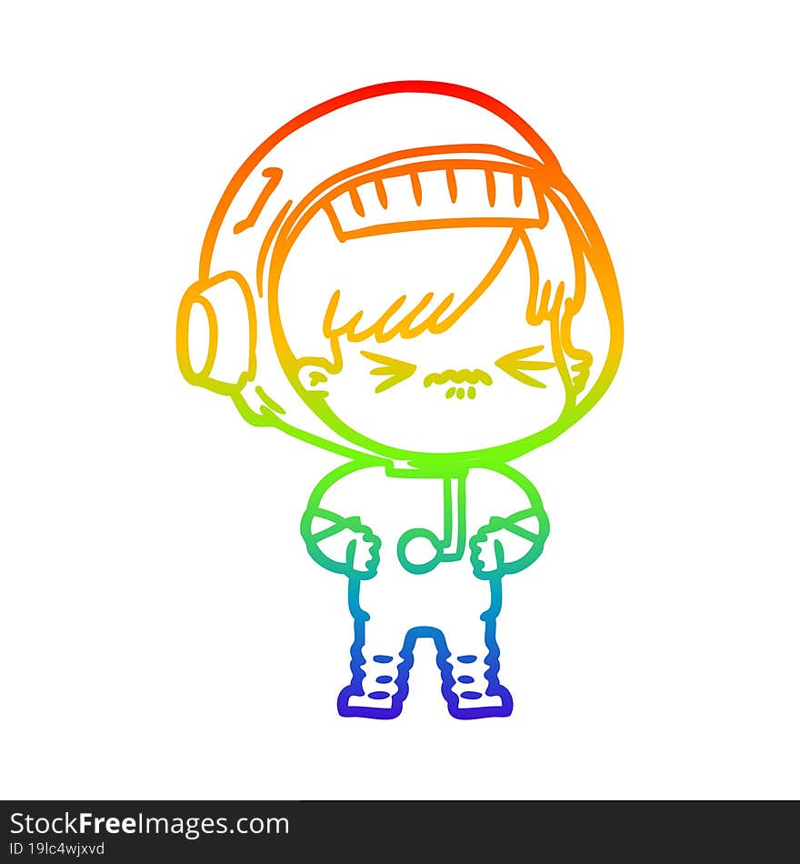 Rainbow Gradient Line Drawing Angry Cartoon Space Girl