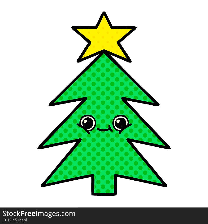 comic book style cartoon of a christmas tree