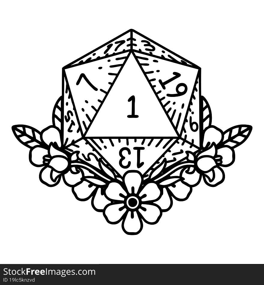 Natural One Dice Roll With Floral Elements Illustration