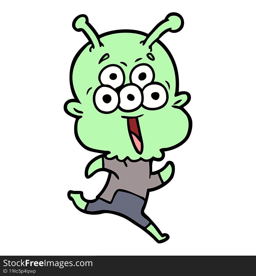 happy cartoon alien running. happy cartoon alien running