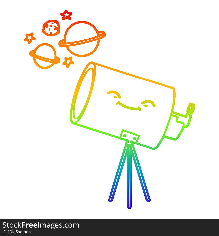 rainbow gradient line drawing cartoon telescope with face