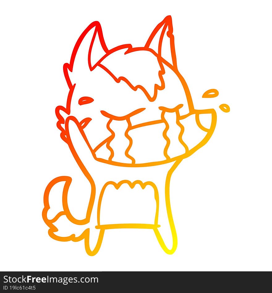 warm gradient line drawing cartoon crying wolf