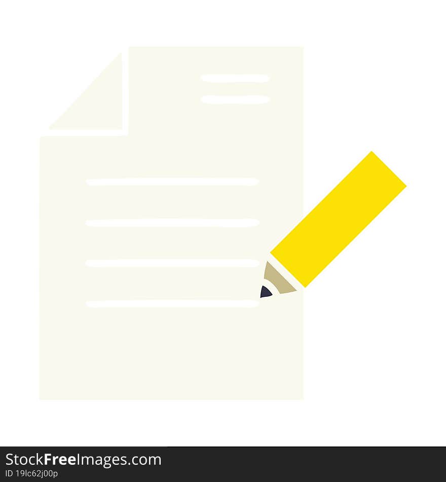 flat color retro cartoon of a of writing a document