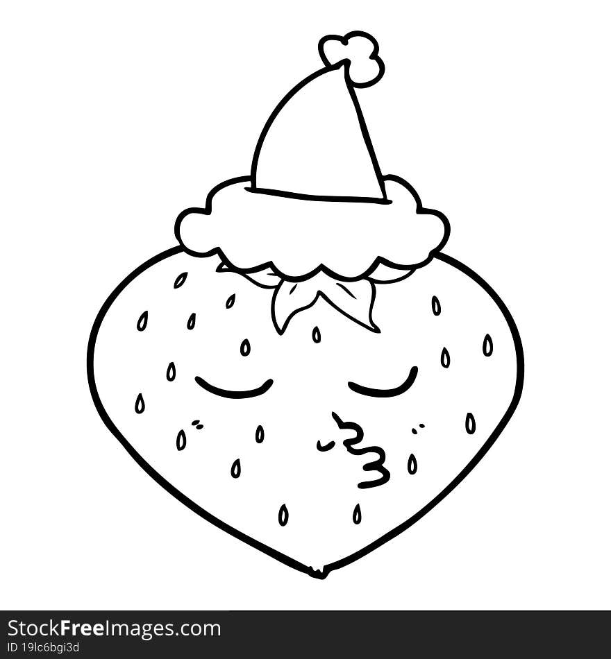 Line Drawing Of A Strawberry Wearing Santa Hat