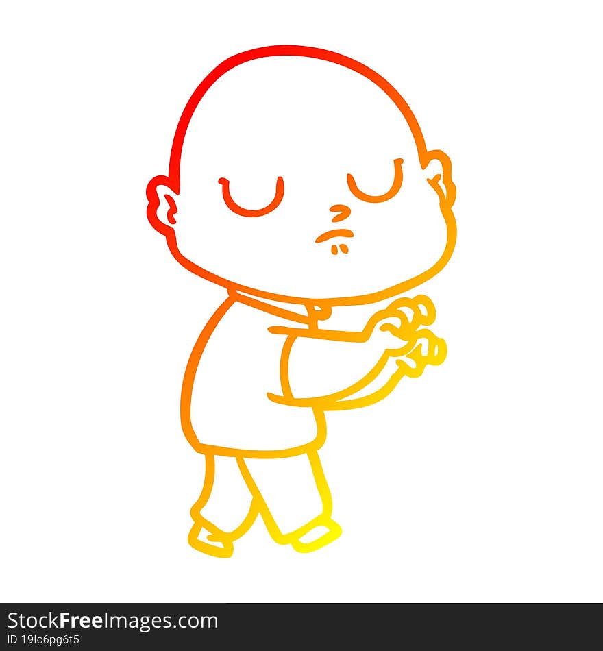 warm gradient line drawing of a cartoon bald man