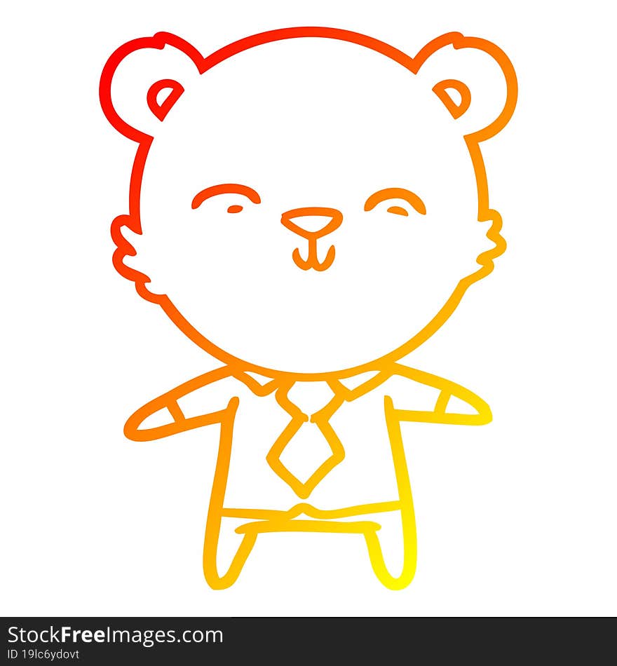 Warm Gradient Line Drawing Happy Cartoon Polar Bear Office Worker