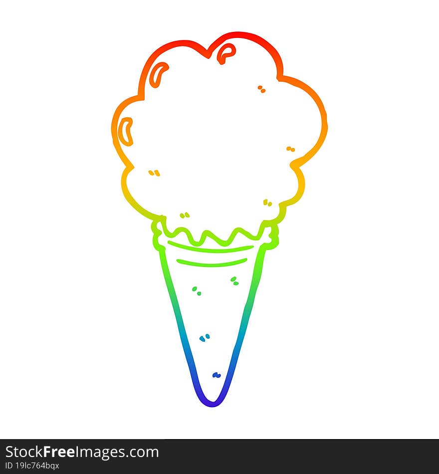 Rainbow Gradient Line Drawing Cartoon Ice Cream