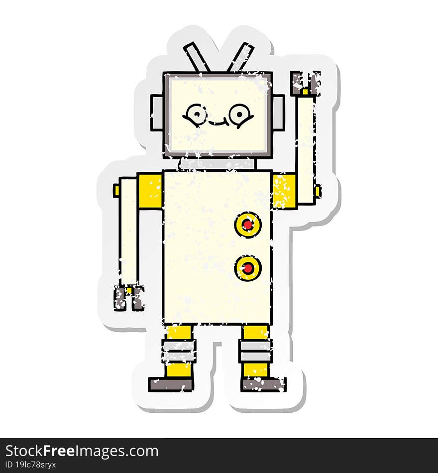 Distressed Sticker Of A Cute Cartoon Robot