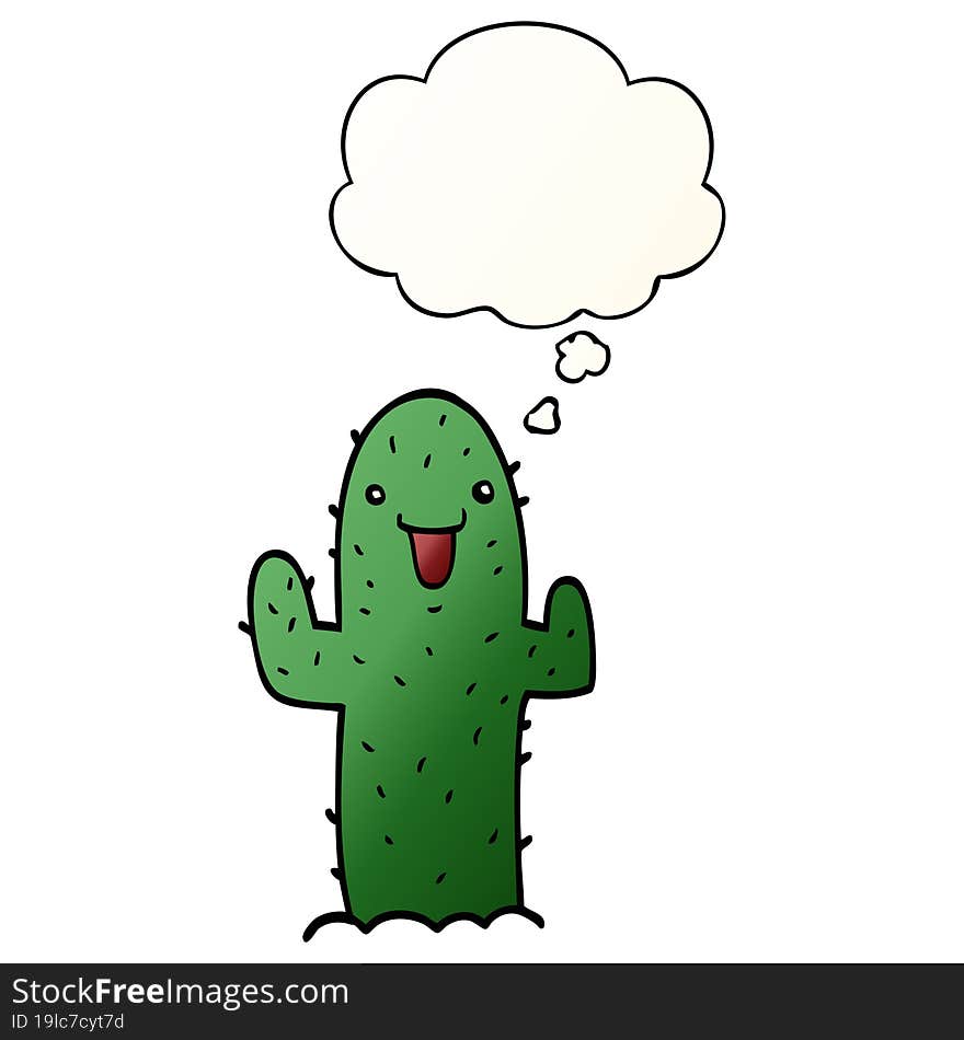 cartoon cactus and thought bubble in smooth gradient style