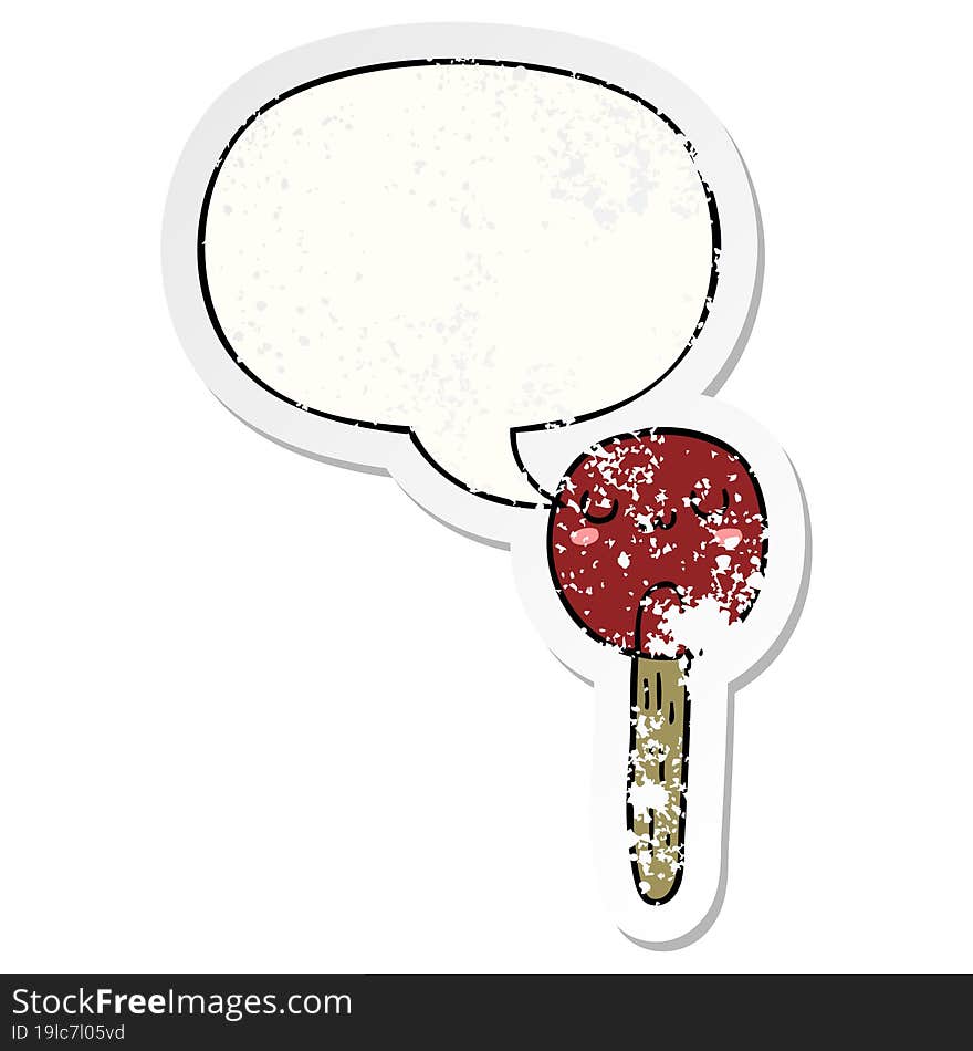 cartoon lollipop and speech bubble distressed sticker