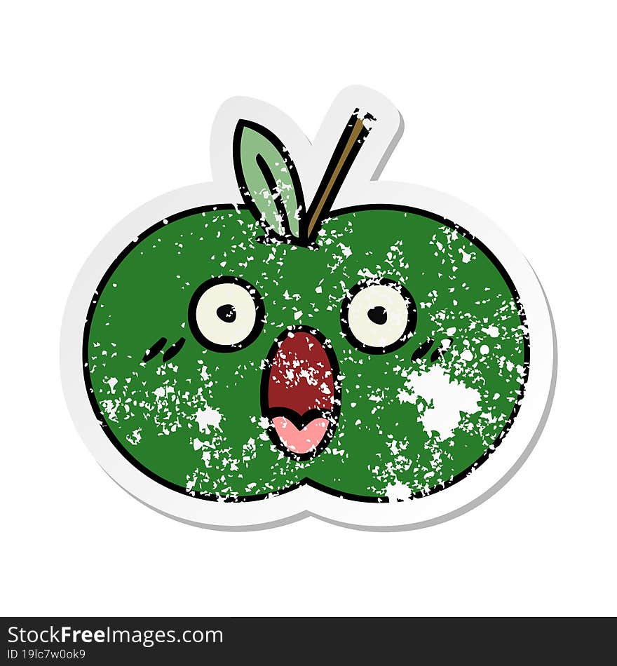 distressed sticker of a cute cartoon juicy apple