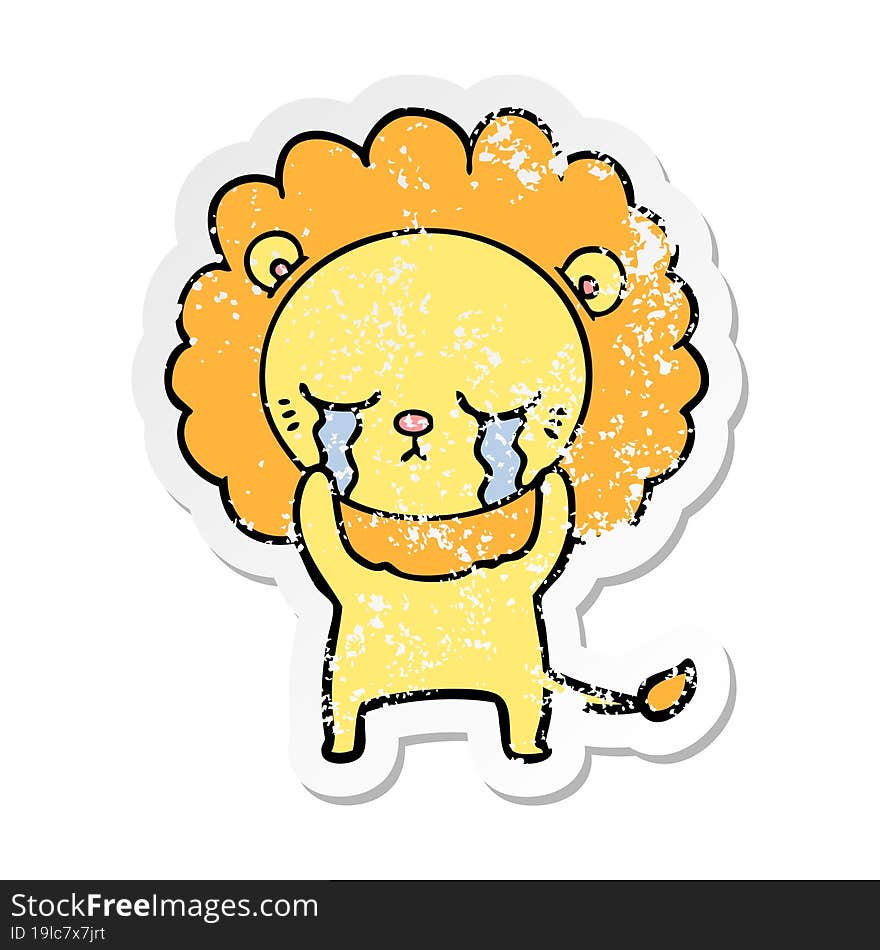 Distressed Sticker Of A Crying Cartoon Lion