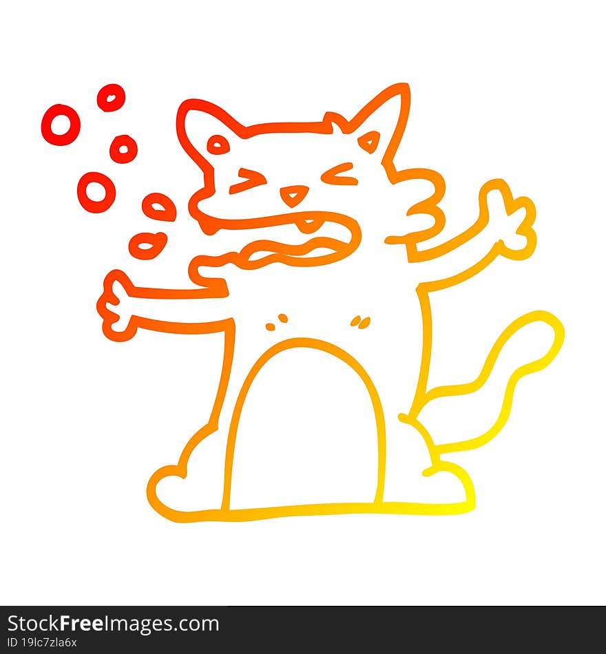 Warm Gradient Line Drawing Cartoon Hiccuping Cat