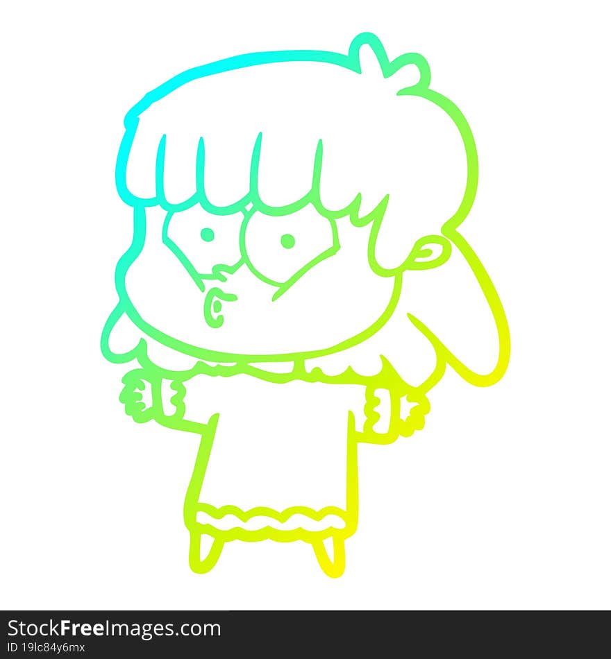 cold gradient line drawing cartoon whistling girl