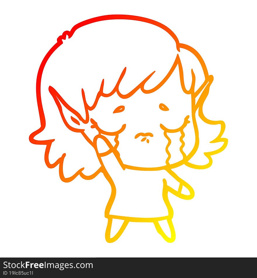 warm gradient line drawing cartoon crying elf girl