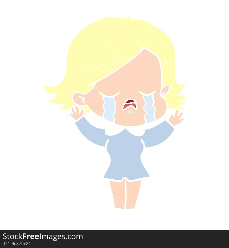 flat color style cartoon girl crying