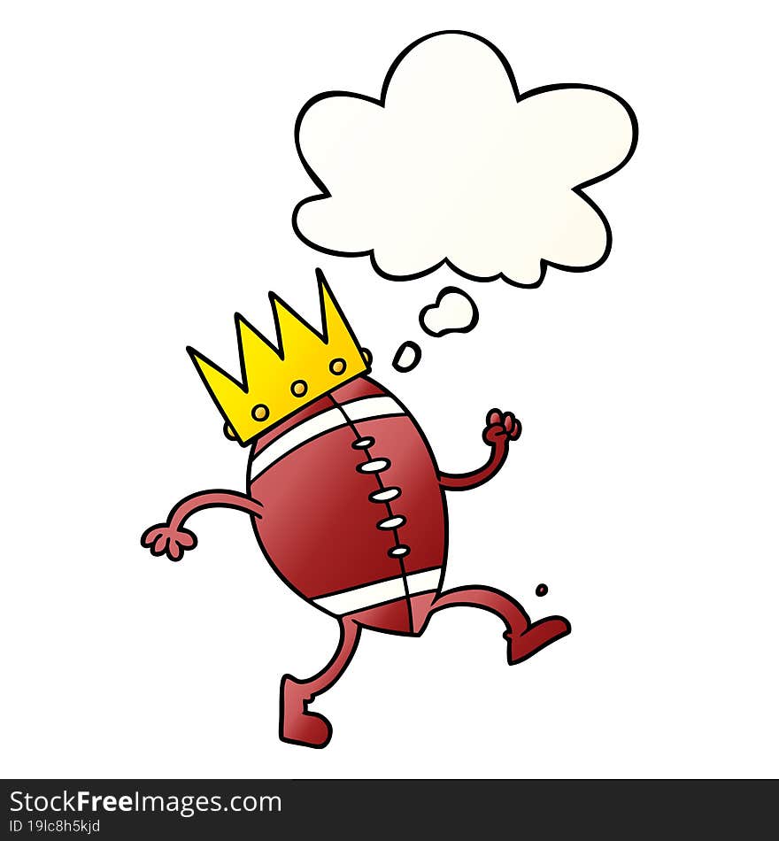 football with crown cartoon  and thought bubble in smooth gradient style