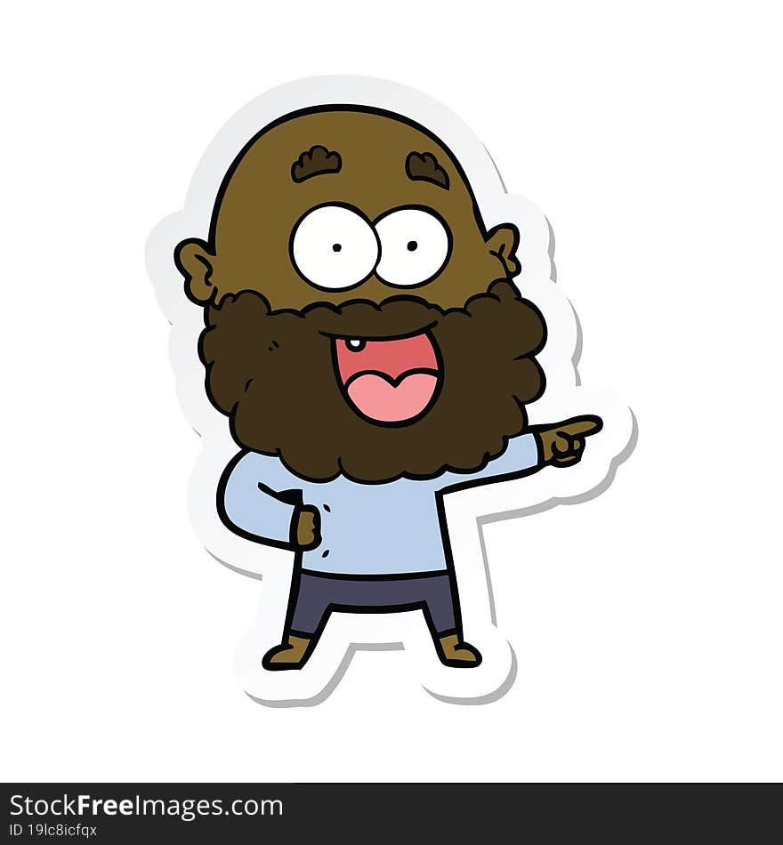 sticker of a cartoon crazy happy man with beard