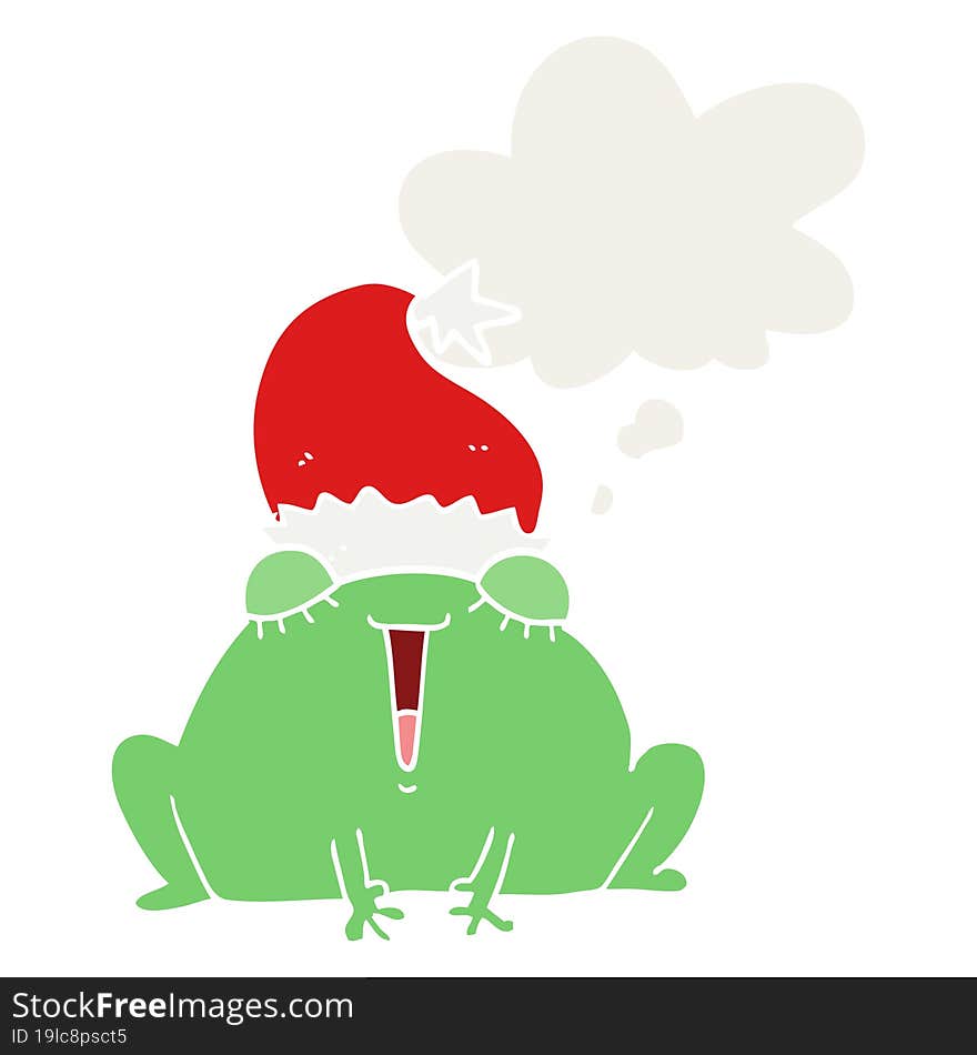 cute cartoon christmas frog and thought bubble in retro style