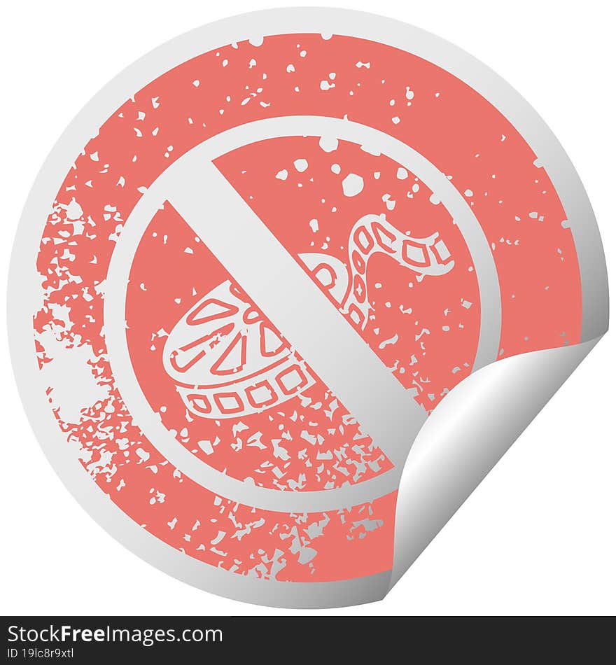 distressed circular peeling sticker symbol of a no movies allowed sign