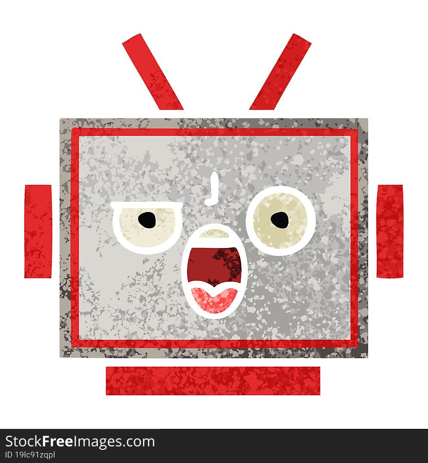 retro illustration style cartoon robot head