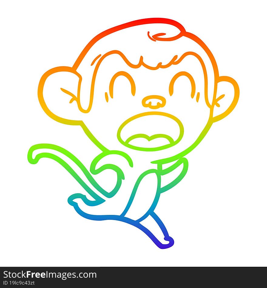 rainbow gradient line drawing shouting cartoon monkey running