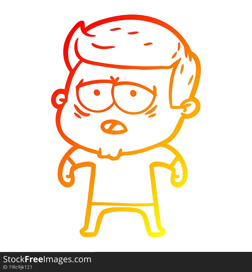 warm gradient line drawing of a cartoon tired man