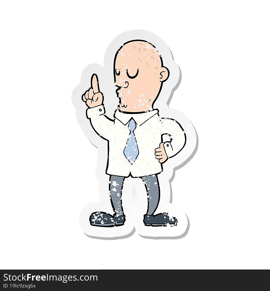 retro distressed sticker of a cartoon bald man with idea